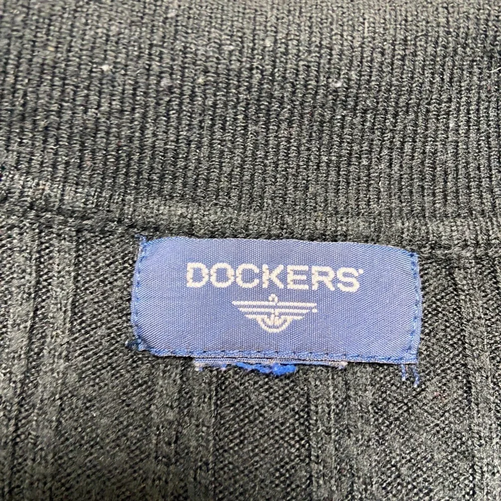 Dockers Polo Sweater Mens M Black Cable Knit Collared Button Front Outerwear
